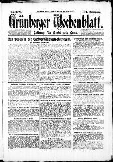 Grünberger Wochenblatt: Zeitung für Stadt und Land, No. 278. (25. November 1928)