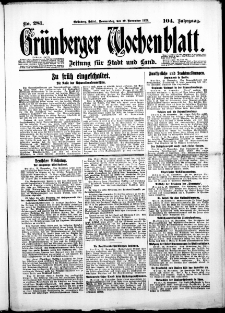 Grünberger Wochenblatt: Zeitung für Stadt und Land, No. 281. (29. November 1928)