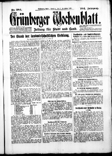 Grünberger Wochenblatt: Zeitung für Stadt und Land, No. 284. (2. Dezember 1928)