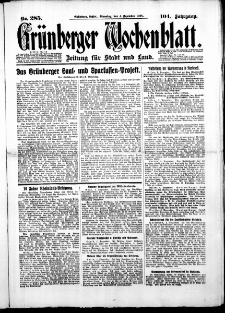 Grünberger Wochenblatt: Zeitung für Stadt und Land, No. 285. (4. Dezember 1928)