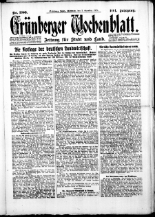 Grünberger Wochenblatt: Zeitung für Stadt und Land, No. 286. (5. Dezember 1928)