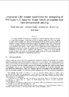 Improved LMI-based conditions for designing of PD-type ILC laws for linear batch processes over two-dimensional setting
