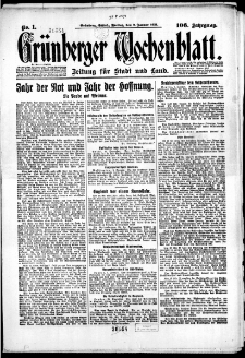 Grünberger Wochenblatt: Zeitung für Stadt und Land, No.1. (2. Januar 1931)