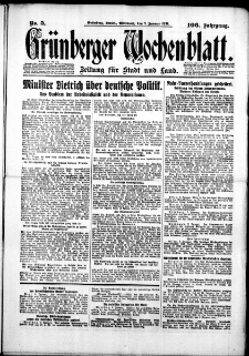 Grünberger Wochenblatt: Zeitung für Stadt und Land, No. 5. (7. Januar 1931)