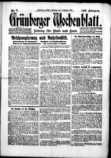Grünberger Wochenblatt: Zeitung für Stadt und Land, No. 7. (9. Januar 1931)