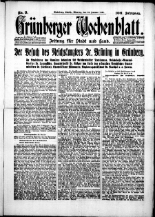 Grünberger Wochenblatt: Zeitung für Stadt und Land, No. 9. (12. Januar 1931)