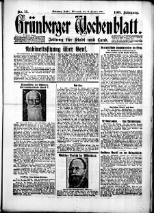 Grünberger Wochenblatt: Zeitung für Stadt und Land, No. 11. (14. Januar 1931)