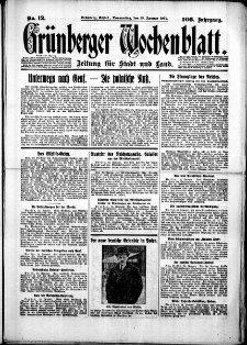 Grünberger Wochenblatt: Zeitung für Stadt und Land, No. 12. (15. Januar 1931)