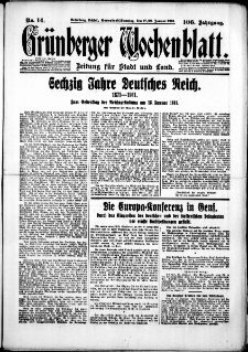 Grünberger Wochenblatt: Zeitung für Stadt und Land, No. 14. (17./18. Januar 1931)