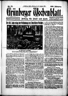 Grünberger Wochenblatt: Zeitung für Stadt und Land, No. 15. (19. Januar 1931)