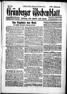 Grünberger Wochenblatt: Zeitung für Stadt und Land, No. 21. (26. Januar 1931)