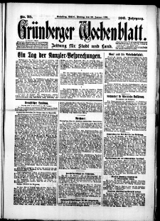 Grünberger Wochenblatt: Zeitung für Stadt und Land, No. 25. (30. Januar 1931)