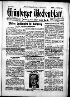 Grünberger Wochenblatt: Zeitung für Stadt und Land, No. 27. (2. Februar 1931)