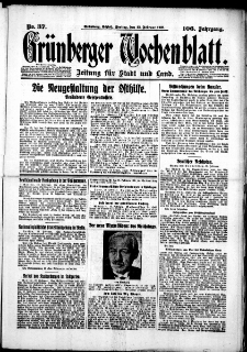 Grünberger Wochenblatt: Zeitung für Stadt und Land, No. 37. (13. Februar 1931)