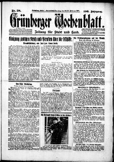 Grünberger Wochenblatt: Zeitung für Stadt und Land, No. 38. (14./15. Februar 1931)