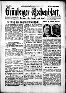 Grünberger Wochenblatt: Zeitung für Stadt und Land, No. 39. (16. Februar 1931)