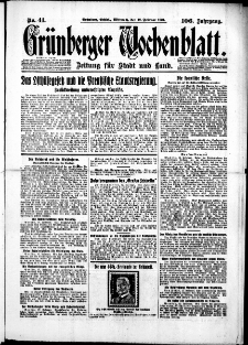 Grünberger Wochenblatt: Zeitung für Stadt und Land, No. 41. (18. Februar 1931)