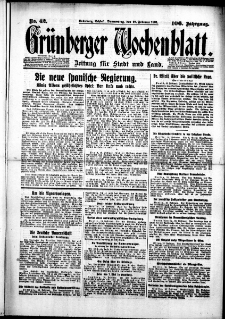 Grünberger Wochenblatt: Zeitung für Stadt und Land, No. 42. (19. Februar 1931)