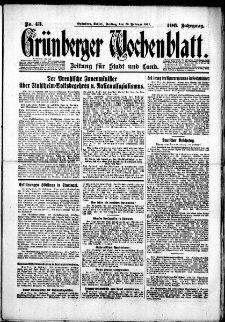 Grünberger Wochenblatt: Zeitung für Stadt und Land, No. 43. (20. Februar 1931)