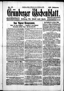Grünberger Wochenblatt: Zeitung für Stadt und Land, No. 47. (25. Februar 1931)