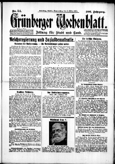 Grünberger Wochenblatt: Zeitung für Stadt und Land, No. 54. (5. März 1931)