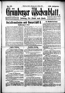 Grünberger Wochenblatt: Zeitung für Stadt und Land, No. 57. (9. März 1931)