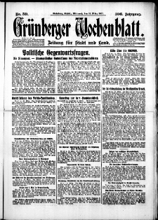 Grünberger Wochenblatt: Zeitung für Stadt und Land, No. 59. (11. März 1931)