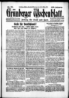 Grünberger Wochenblatt: Zeitung für Stadt und Land, No. 62. (14./15. März 1931)