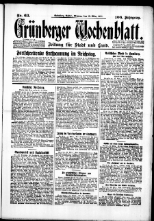 Grünberger Wochenblatt: Zeitung für Stadt und Land, No. 63. (16. März 1931)