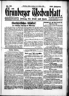 Grünberger Wochenblatt: Zeitung für Stadt und Land, No. 67. (20. März 1931)