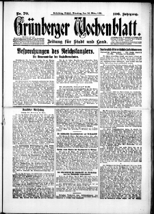 Grünberger Wochenblatt: Zeitung für Stadt und Land, No. 70. (24. März 1931)