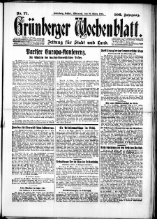 Grünberger Wochenblatt: Zeitung für Stadt und Land, No. 71. (25. März 1931)