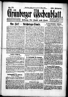 Grünberger Wochenblatt: Zeitung für Stadt und Land, No. 73. (27. März 1931)
