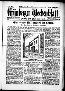 Grünberger Wochenblatt: Zeitung für Stadt und Land, No. 74. (28./29. März 1931)