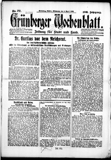 Grünberger Wochenblatt: Zeitung für Stadt und Land, No. 77. (1. April 1931)