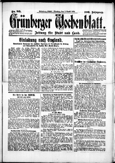 Grünberger Wochenblatt: Zeitung für Stadt und Land, No. 80. (7. April 1931)
