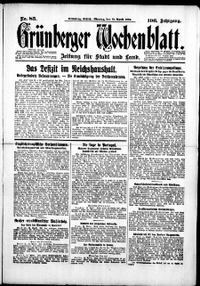 Grünberger Wochenblatt: Zeitung für Stadt und Land, No. 85. (13. April 1931)