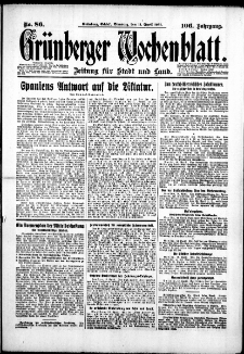 Grünberger Wochenblatt: Zeitung für Stadt und Land, No. 86. (14. April 1931)