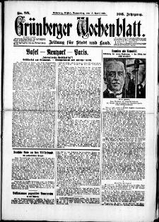 Grünberger Wochenblatt: Zeitung für Stadt und Land, No. 88. (16. April 1931)