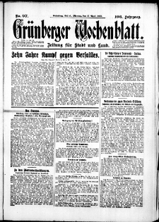 Grünberger Wochenblatt: Zeitung für Stadt und Land, No. 97. (27. April 1931)