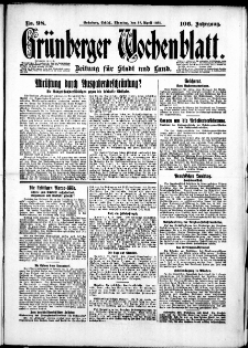 Grünberger Wochenblatt: Zeitung für Stadt und Land, No. 98. (28. April 1931)