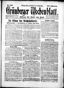 Grünberger Wochenblatt: Zeitung für Stadt und Land, No. 100. (30. April 1931)