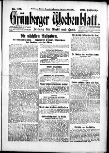Grünberger Wochenblatt: Zeitung für Stadt und Land, No. 102. (2./3. Mai 1931)