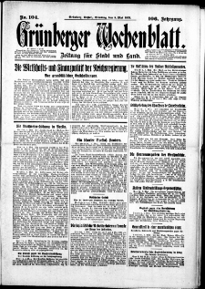 Grünberger Wochenblatt: Zeitung für Stadt und Land, No. 104. (5. Mai 1931)