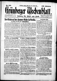 Grünberger Wochenblatt: Zeitung für Stadt und Land, No. 105. (6. Mai 1931)