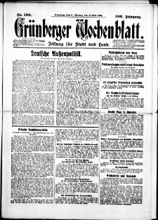 Grünberger Wochenblatt: Zeitung für Stadt und Land, No. 109. (11. Mai 1931)