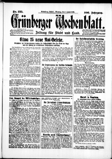 Grünberger Wochenblatt: Zeitung für Stadt und Land, No. 125. (1. Juni 1931)