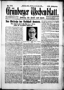 Grünberger Wochenblatt: Zeitung für Stadt und Land, No. 144. (23. Juni 1931)