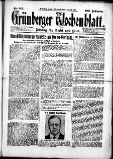 Grünberger Wochenblatt: Zeitung für Stadt und Land, No. 145. (24. Juni 1931)