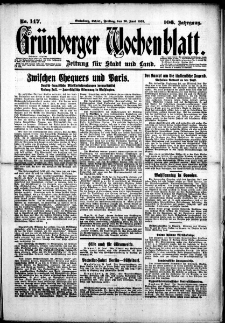 Grünberger Wochenblatt: Zeitung für Stadt und Land, No. 147. (26. Juni 1931)